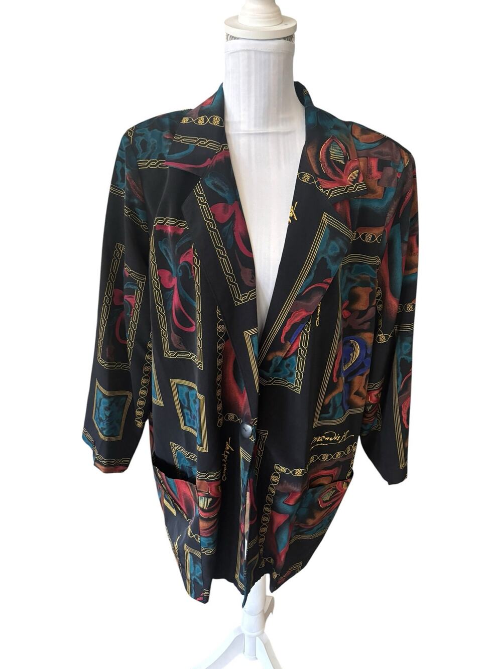 Richard Kristall Vintage Blazer Jacket Black Graphic Print Size 18W
